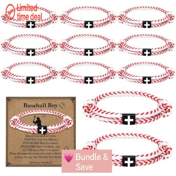 20 Adjustable Rope Bracelets with Cross Charms for Sports Teams - Picture 2 of 8